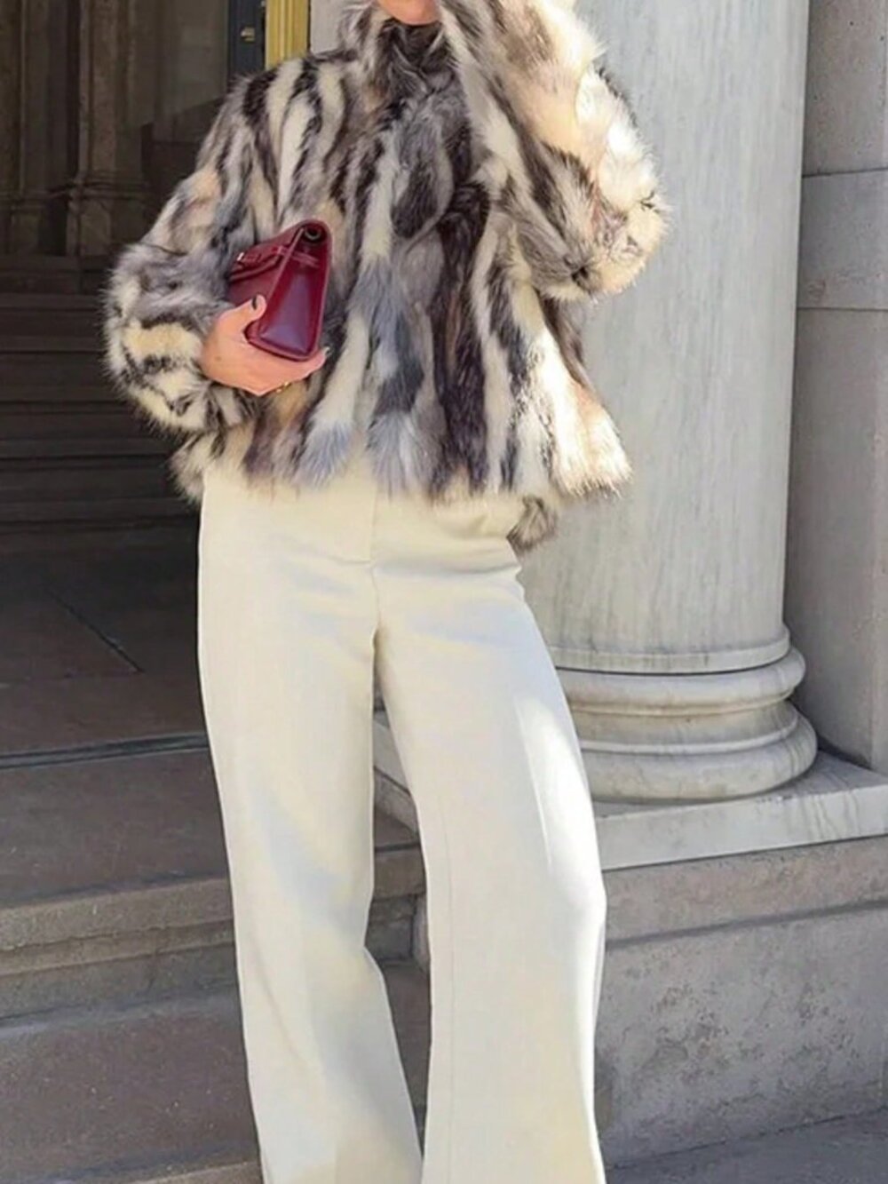 Multicolor Casual Women's Faux Fur Effect Coat Jacket - Picture 9 of 9